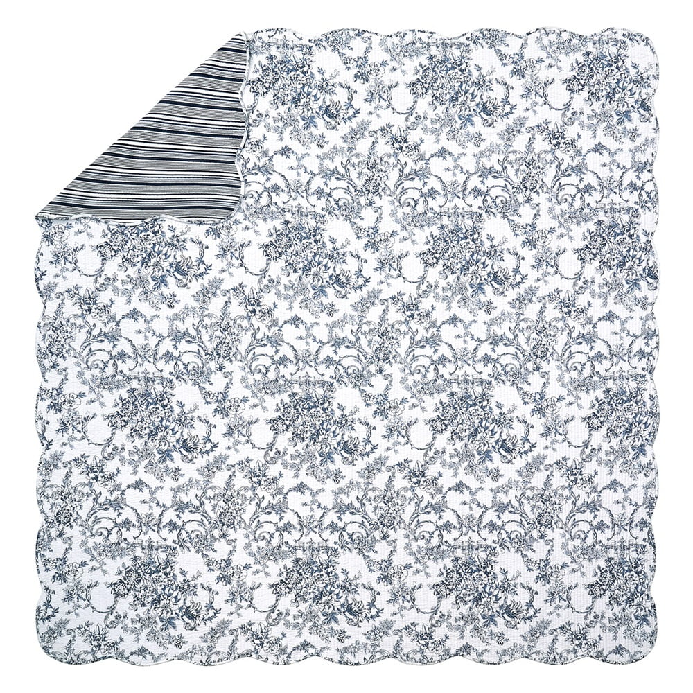 Modern Heirloom Garden Toile Blue 3-Piece Reversible Quilt Set, King