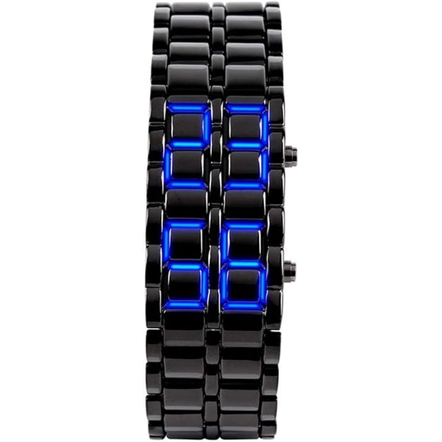 Reloj deportivo juvenil simple a la moda digital binario electrónico LED rectangular negro azul reloj de cadena de aleación de lava TUNC Sencillez