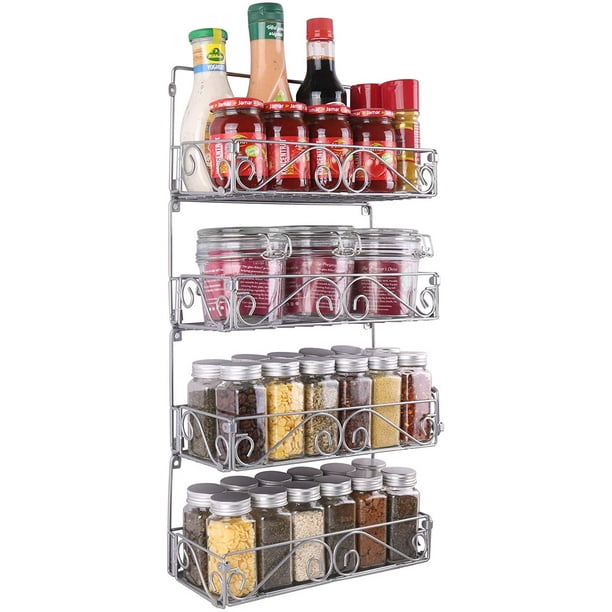 SWOMMOLY Wall Mount Spice Rack, 4 Pack Largecapacity Spice Racks