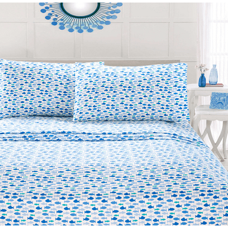 Your Zone Microfiber Fish Sheet Set Walmart Com