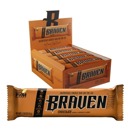 BRAVEN Bars Chocolate  Delicious Taffy-Like Energy Bar  Sustained Energy Boost  Quality Protein & Balanced Nutrition for On-the-Go. Gluten Free. (1.59 oz  Pack of 20) 