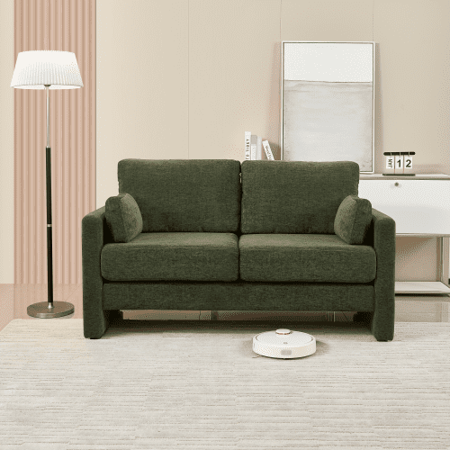 BSHTI 58.66" Small Modern Loveseat Sofa, Mid Century Chenille Fabric 2-Seat Couch Love Seat with Back Cushions, for Living Room, Bedroom and Small Space,Green
