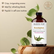 MAJESTIC PURE Eucalyptus Essential Oil | 100% Pure and Natural Eucalyptus Oil | Premium Grade Essential Oils for Hair Care, Home Diffusers, Skin, Aromatherapy, Massage and Humidifiers | 4 Fl Oz