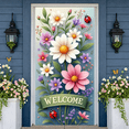 thumbnail image 6 of Floral Design Welcome Banner Colorful Flowers Spring Display Green Leaves Ladybug Accent Garden Backdrop for Garden Party Outdoor Gathering Front Door Decor, 6 of 9
