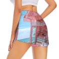 thumbnail image 3 of Goofa Pastel Pink Beach Cafe Printed Women 2 in 1 Running Shorts,Quick Dry Athletic Workout Shorts,High Waisted Athletic Shorts with Liner Pockets-Large, 3 of 9