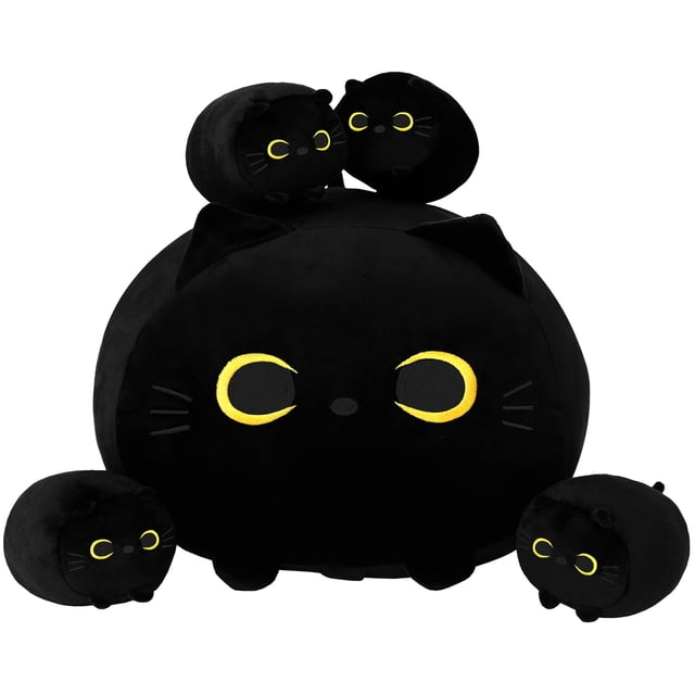 Peluche SQEQE con forma de gato negro con 4 lindos cojines para bebés, regalo para niños