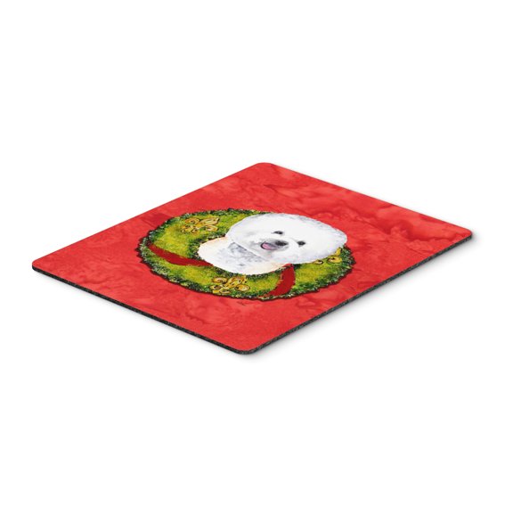 Bichon Frise Christmas Wreath Mouse Pad Hot Pad or Trivet