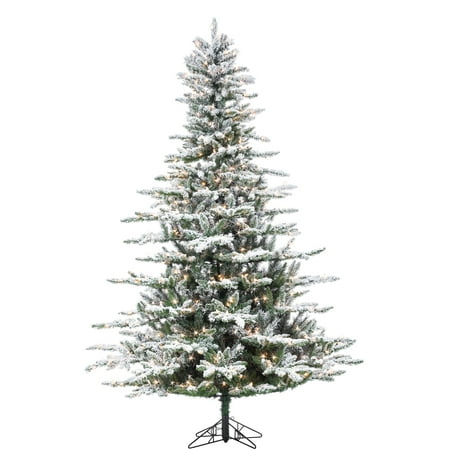 Gerson 7.5-Foot High Flocked Pre-Lit Layered Mountain Spruce with Clear White LED Lights
