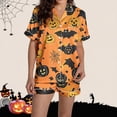 thumbnail image 6 of Tnhcen Women's Halloween Cute Printed Short Sleeve Collared Pajama Set Comfortable Loungewear Soft Sleepwear S-2XL Yellow, 6 of 8