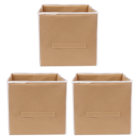 AMAK INC Foldable Storage Cube Box | Fabric Storage Organizer with Lid & Handle | Closet Organizer for Clothes, Toys & Accessories | Space Saving Storage Bin (Beige) Pack Of 03