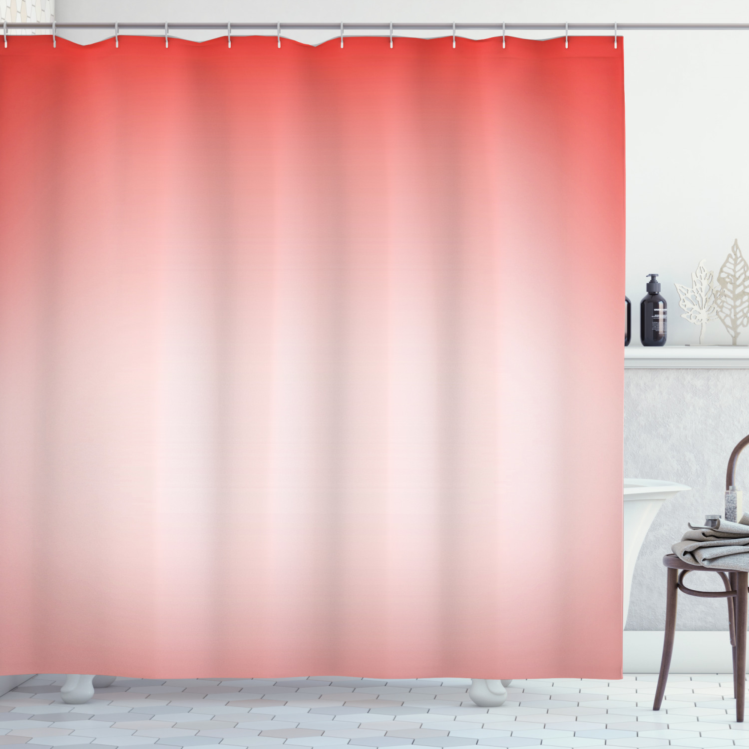 Peach Shower Curtain, Abstract Ombre Composition in Feminine Colors