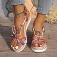 thumbnail image 2 of Rokment Boho Platform Wedge Dress Sandals for Women 2026 Beach Summer Ethnic Colorful Linen Sole Memory Foam Espadrilles High Heels Slingback Sandals B Size 9, 2 of 6