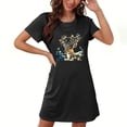 thumbnail image 1 of Sakmal Robe de Nuit de Noël Moomoo pour Femmes Ultra Douce et Confortable Noire, Robe de Pyjama Ample à Manches Courtes, Col Rond, Courte, Imprimé Renne, Tailles P-2TG, 1 of 4