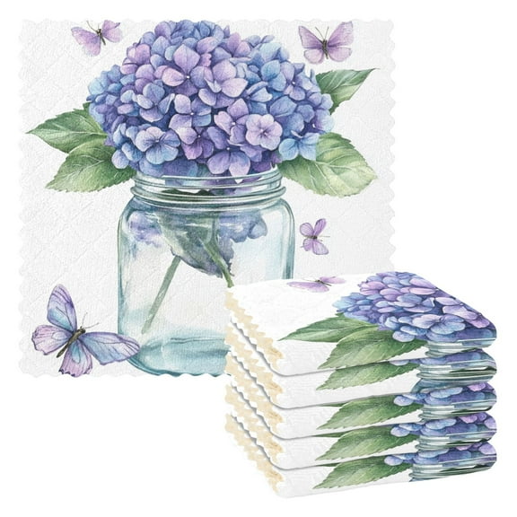 Qxltty Hydrangea Vase Kitchen Towels Set of 6 Ultra Soft Absorbent Quick Drying Dish Cloths 11 x 11in