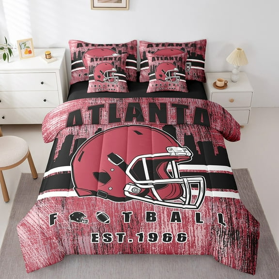 Erosebridal Football City Bedding Sets Twin Size, American Football Bed Sheets Set, Black Pink, ATLANTA, Ultra Soft 7 Pieces