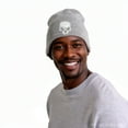 thumbnail image 2 of Stretchy Soft Unisex Adult Knited Beanie Hat With Multi-color Embroidered Design Skull, Light Gray With White Skull, 2 of 6