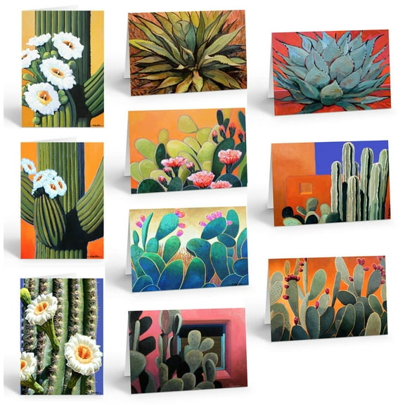 Beautiful Assorted Cactus Note Cards - 10 Note Cards with Envelopes - 14432