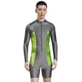 thumbnail image 2 of iiniim Men's Color Block Long Sleeve Surfing Swimsuit Zipper Bathing Suit Sun Protection Rash Guard Grey M, 2 of 5