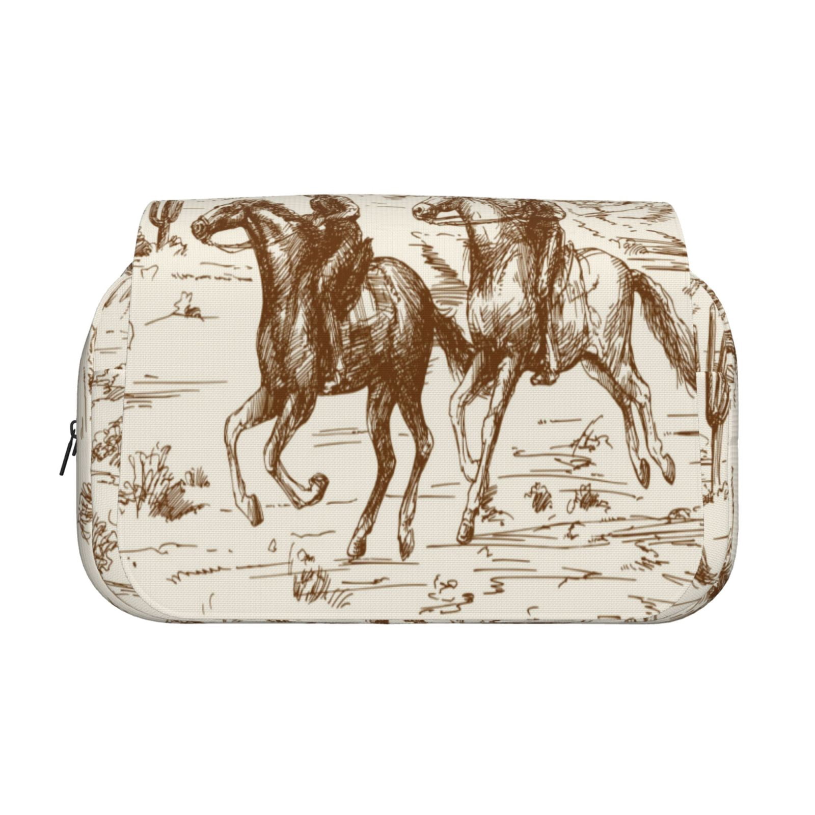 Rateoe Western Desert Cowboys1 Pattern Double Clamshell Pen Case, Storage Organizer with Two Zipper Compartments– Holds Up to 50 Pencils & Pens