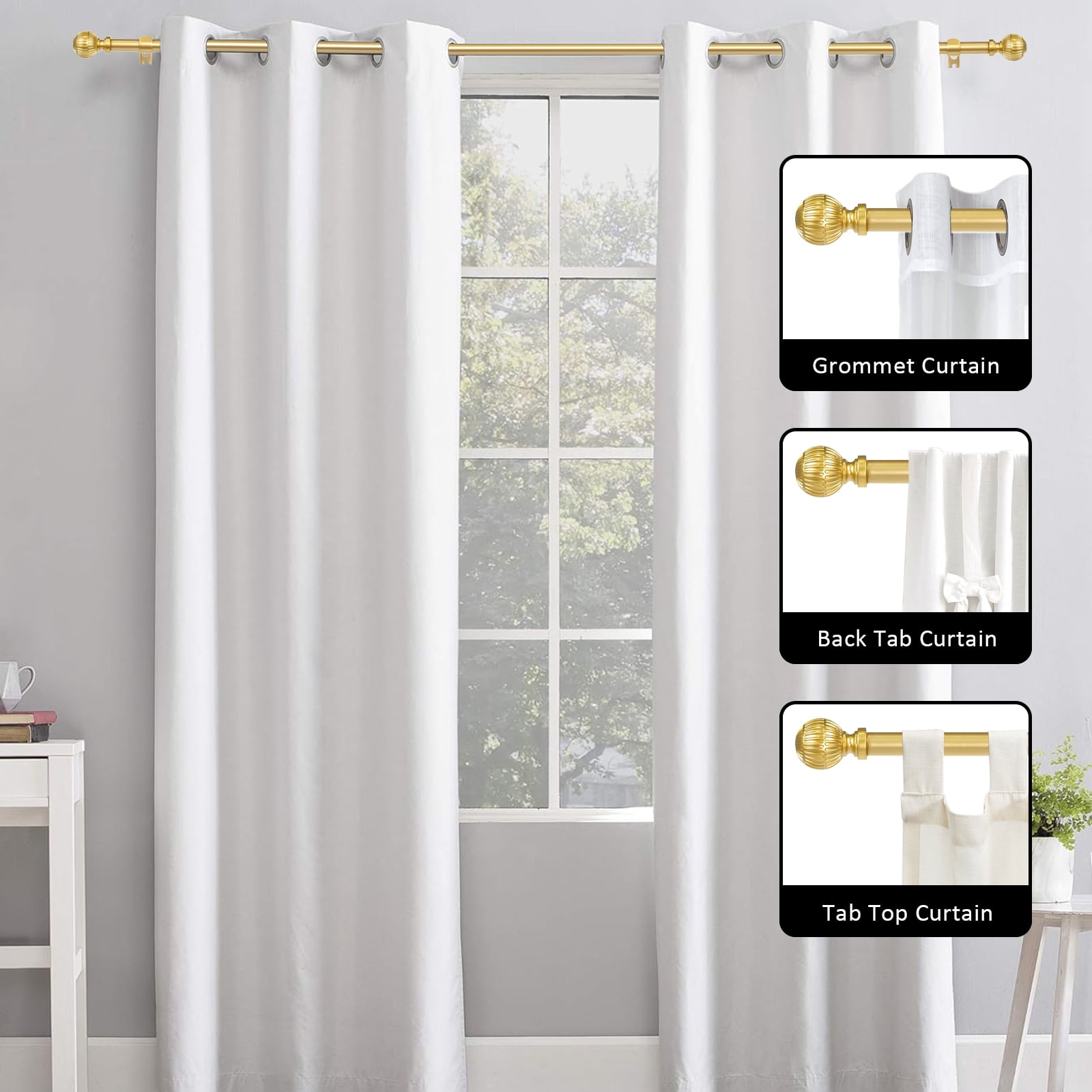 Urbanest 5/8" Single Telescoping Curtain Rod with Volle Finials, Gold, 28"-120"