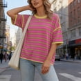 thumbnail image 6 of Byworldtasic Oversized Striped T-Shirts for Women Summer Color Block Short Sleeve Tops Drop Shoulder Boxy Tees, 6 of 8