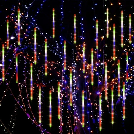 Outdoor Xmas Icicle Lights Shower Rain Lights Outdoor Christmas String Lights Drop Icicle Snow Falling Raindrop 11.7inch 8 Tubes Cascading Fairy Lights for Wedding Christmas Party Home Décor ()
