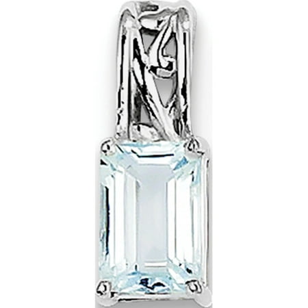 Aquamarine Jewelry - Leslies Fine Jewelry Designer 925 Sterling Silver Rhodium Plated Aquamarine Rectangle (5x12mm) Pendant Gift Box Included