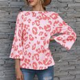thumbnail image 3 of Blusa de manga de campana Casual Estampado de leopardo Elegante Ajuste holgado Cuello redondo Tops sueltos Blusas Rosa M, 3 of 6