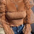 thumbnail image 3 of Women Backless Polka Ruffle Blouse Shirt Mesh Sheer Puff Sleeve Wrap Chest Tops 2020 Spring Summer Ladies Dots Blouse, 3 of 5