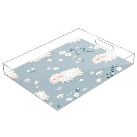 

Acrylic Tray 15.7*11.8*1.9 Inch Transparent Tray Food Tray Tea Cup Tray Serving Trays Cosmetics Storage Kitchen Table Bathroom Sundry Storage Cute Cartoon Lamb