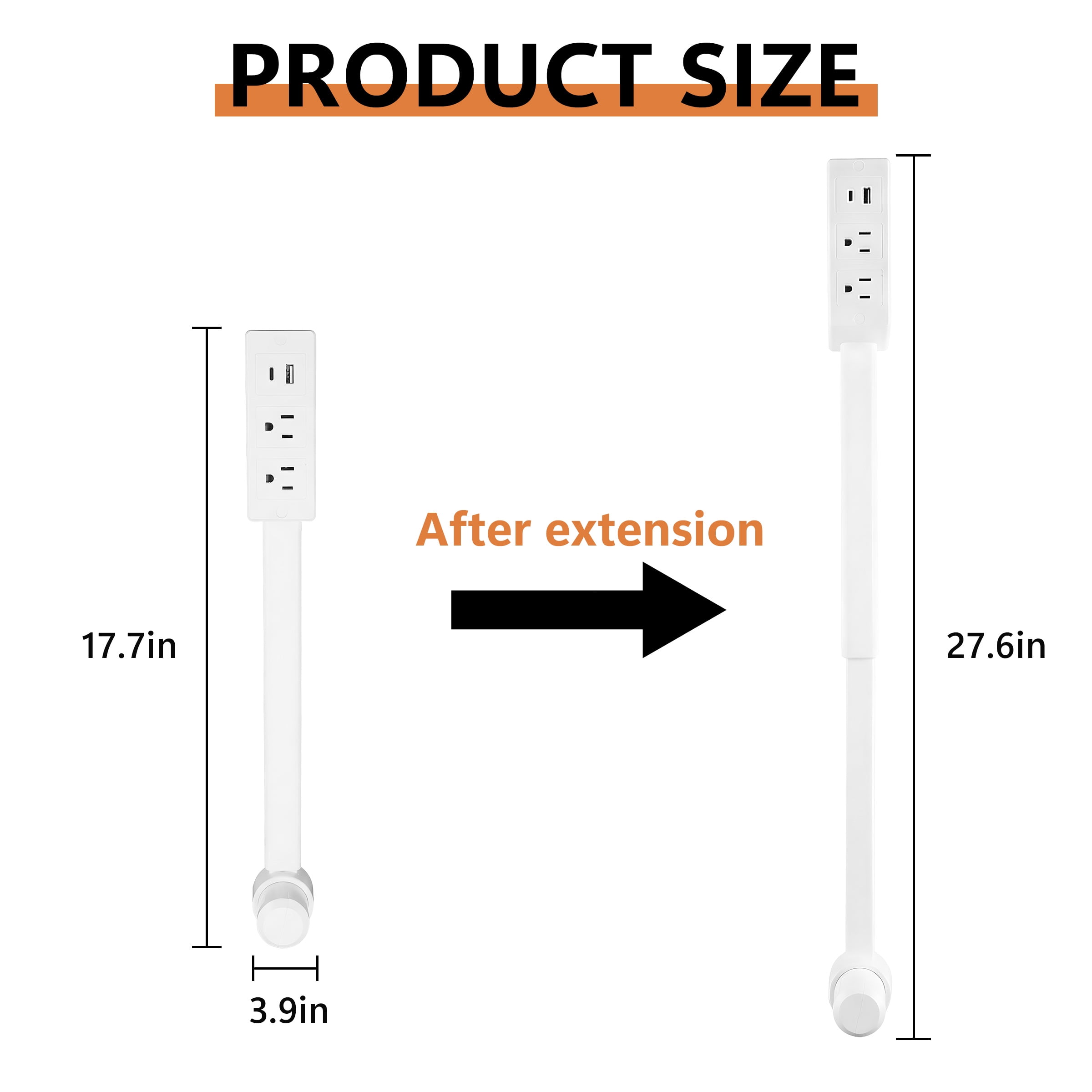 Extendable Outlet Extender Stick - 180° Rotating Plug Power Socket