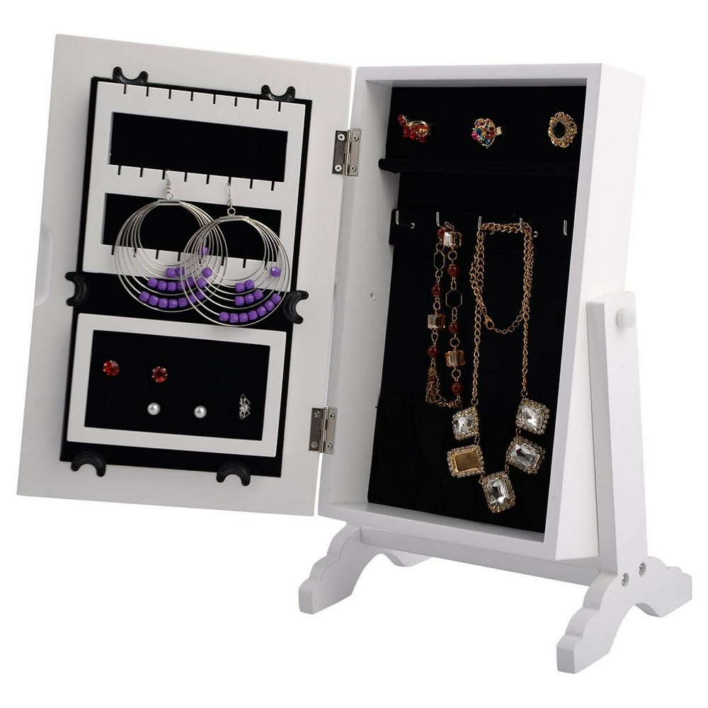 Small Mirrored Jewelry Organizer Armoire Storage Box Countertop