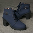 thumbnail image 5 of Women's Ankle Boots Thick Mid Heel Lace Up Round Toe Platform Ankle Booties Solid Versatile Comfortable Combat Boots (Blue,40), 5 of 8