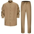 thumbnail image 5 of JIKNTTR Men 2 Piece Linen Outfit Men's Linen Shirt Sets Outfits Shirts Long Sleeve Loose Yoga Pants Beach Clothing Leisure Walking Outfits, 5 of 9
