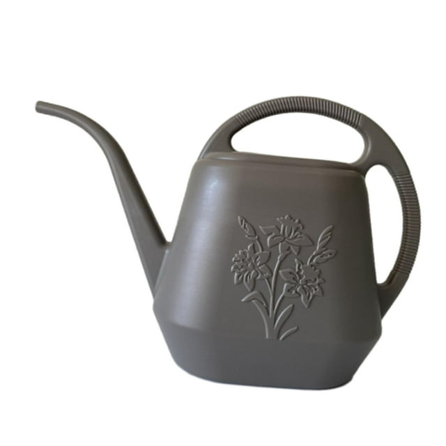 Regadera moderna con mango antideslizante y pico largo para jardín. Gris oscuro
