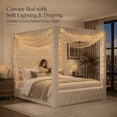 thumbnail image 4 of Amerlife Canopy Bed Frame Queen Size with 74.8" Tall Four-Post Design, Modern Deep-Tufted Velvet Upholstered Headboard with Charging Station, Cream, 4 of 10
