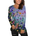 thumbnail image 2 of USSUMA Tops For Women - Womens Tops Dressy Casual Sexy Geometric Lace Patchwork Pattern Shirt O-Neck Long-Sleeves Women's Early Autumn Tees Sweatshirts Sport Basic Stretch Shirt, 2 of 5