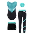 thumbnail image 2 of Doomiva Kids Girls 4 Piece Gymnastic Leotard Outfits Ballet Dance Unitards with Shorts Leggings and Hair Tie Set Blue Green 8, 2 of 9