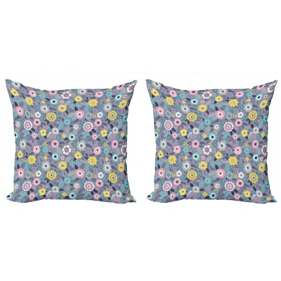 Ambesonne Abstract Throw Pillow Cover 2 Pack, Colorful Flowers and Buds, 20", Multicolor
