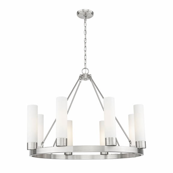 617-8CR-SN-G617-11WH Innovations Lighting Boreas - 8 Light 11 Inch Shade Chandelier-28 Inch Tall and 36 Inch Wide-Satin Nickel Finish-White Glass