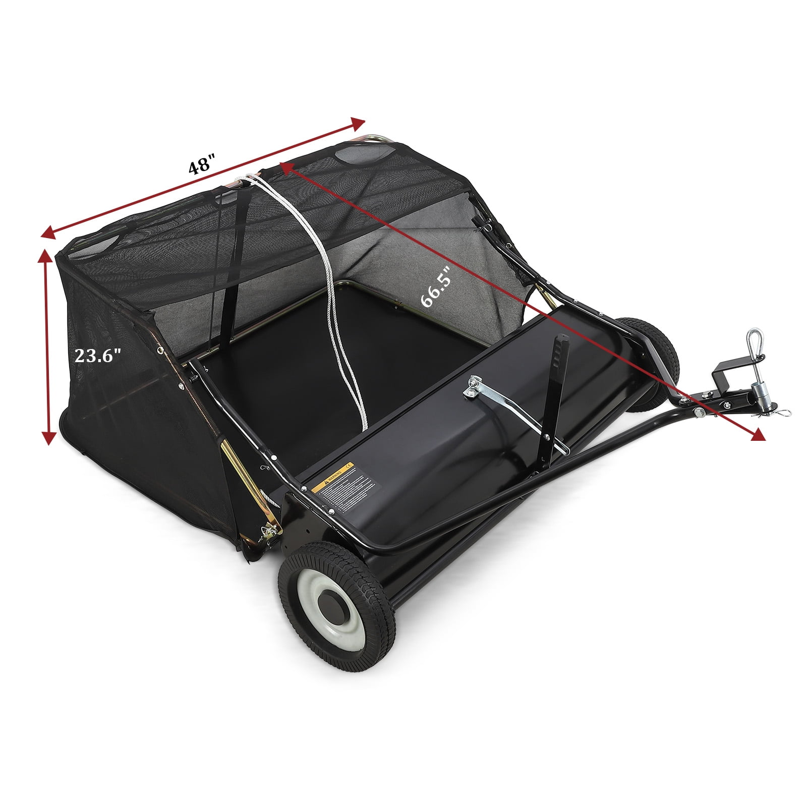 42" Pull Behind Lawn Sweeper, Large Capacity Grass Collector with Adjustable Sweeping Height and Dumping Rope Design for Picking Up Grass and Debris