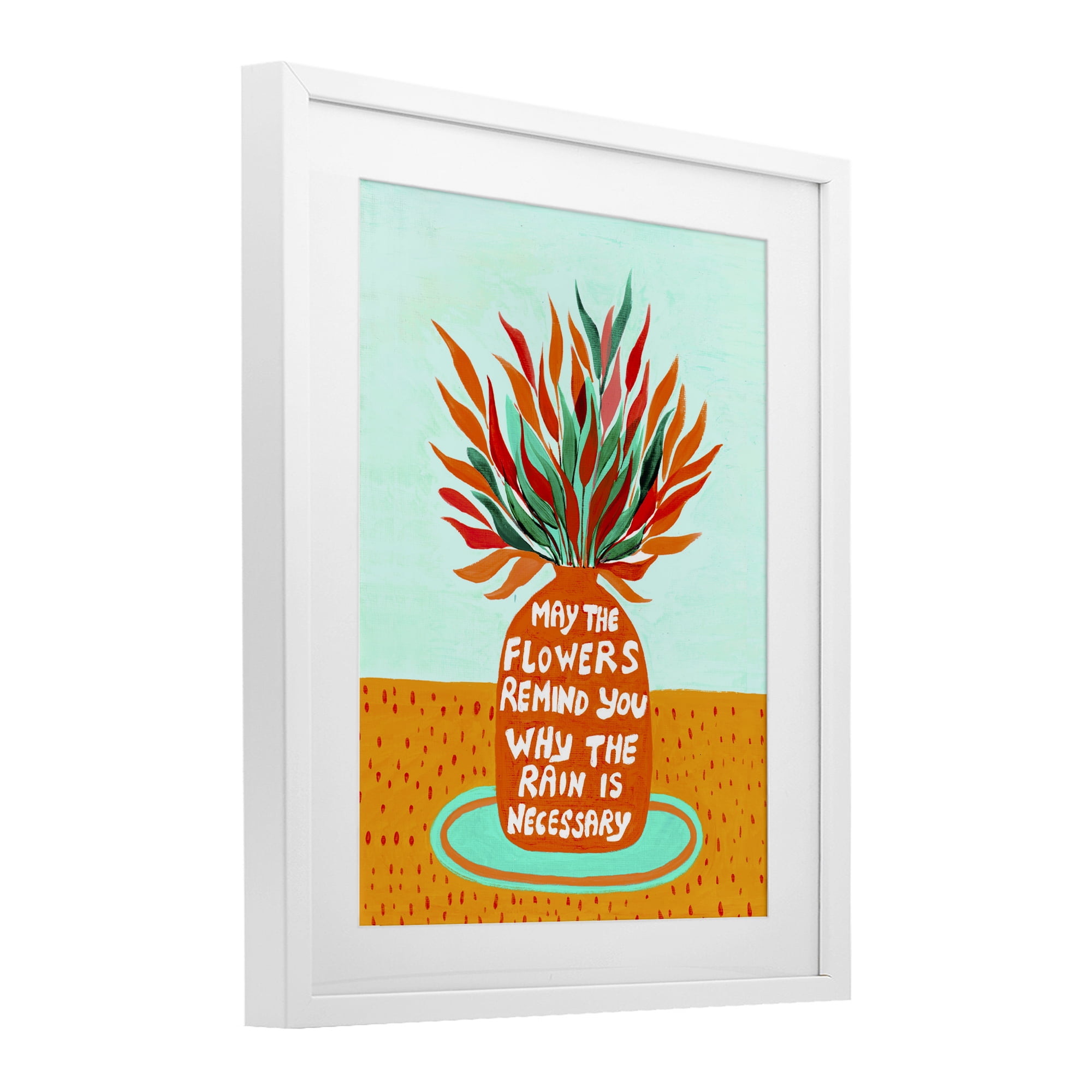 Flowers Remind Rain Is Necessary White Framed Print Under Glass, design by Nabeela Rumi