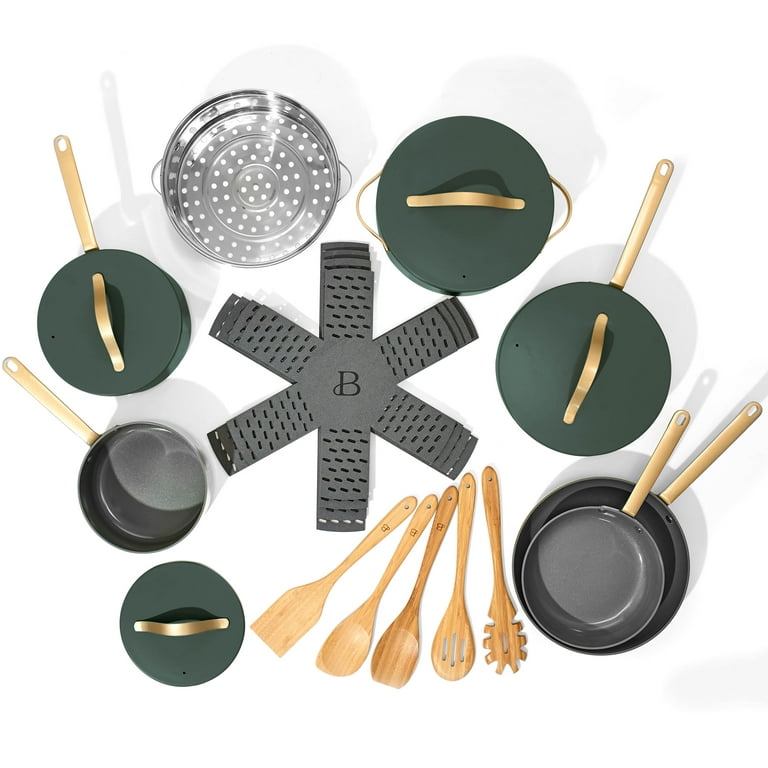 Beautiful 12pc Ceramic Non-Stick Cookware Set, Black Sesame by Drew  Barrymore - Walmart.com