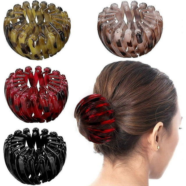 4 pinzas para el pelo con forma de nido de pájaro, estilo vintage, con diseño geométrico y expandible
