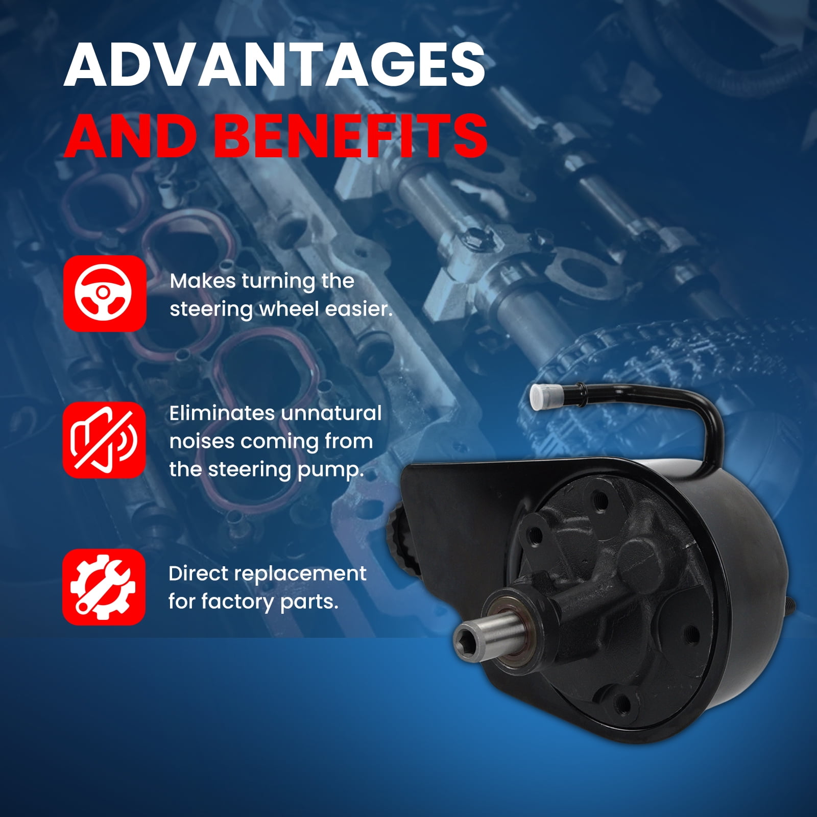 MOCA AUTOPARTS Power Steering Pump Fit for 1997-1999 Chevrolet C1500 5.0L 5.7L & 2000-2002 Chevrolet Suburban 1500 5.3L & 1997-2000 Chevrolet Tahoe 5.7L