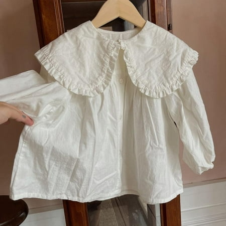 

Bullpiano Autumn Girls Blouse Doll Collar Turn-down Shirt Fashion Children Tees Cotton Tops Long Sleeve Kid Clothing +plaid Overall skirt