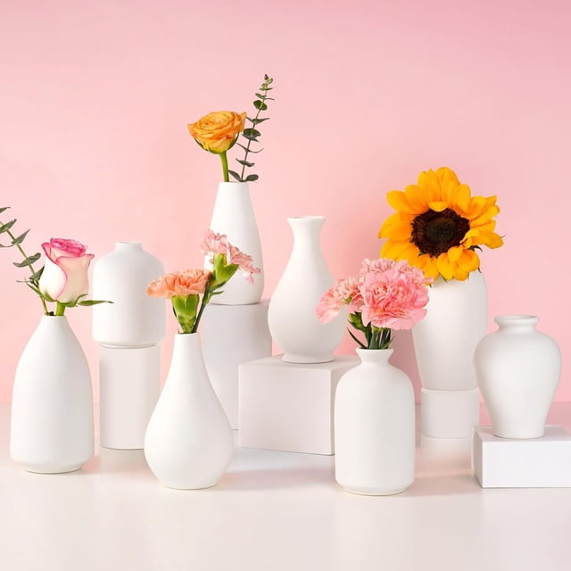 Paquete de 8 jarrones de cerámica, jarrones de cerámica Blanca, jarrones Modernos a Granel para centros de Mesa, jarrón Blanco para Flores de zacate de Pampa, Boda, hogar