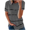 thumbnail image 2 of Pxiakgy T-Shirts pour Femmes Mode T-shirt Ample à Manches Courtes Col Rond Imprimé Rayé Hauts T-Shirts pour Femmes Gris Foncé + m, 2 of 3