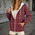 thumbnail image 2 of Women's Zip Up Hoodie Fleece Lined Fall Winter Casual Long Sleeve Jackets with Pockets Plaid Print Loose Pullover Tops, 2 of 4
