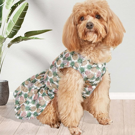 opvise Pets Clothes Print Easy to Wear Thin Breathable Lovely Photograph Prop Polyester Princess Style Dog Dress Spring Accessories Black